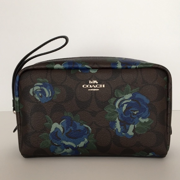 Coach Signature Jumbo Blue Floral Cosmetic Case - Picture 2 of 8
